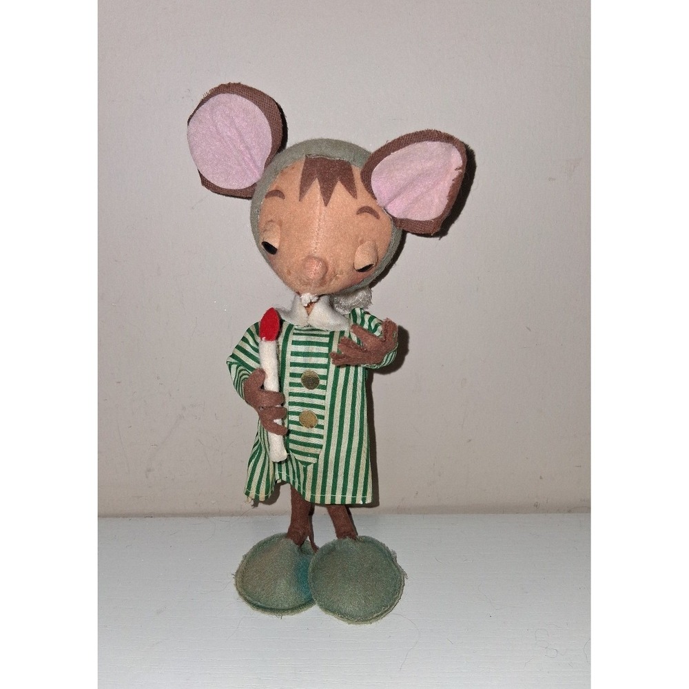 Vintage Made in Japan Felt Mouse Christmas Ornament Figure 8" Pajamas Candle